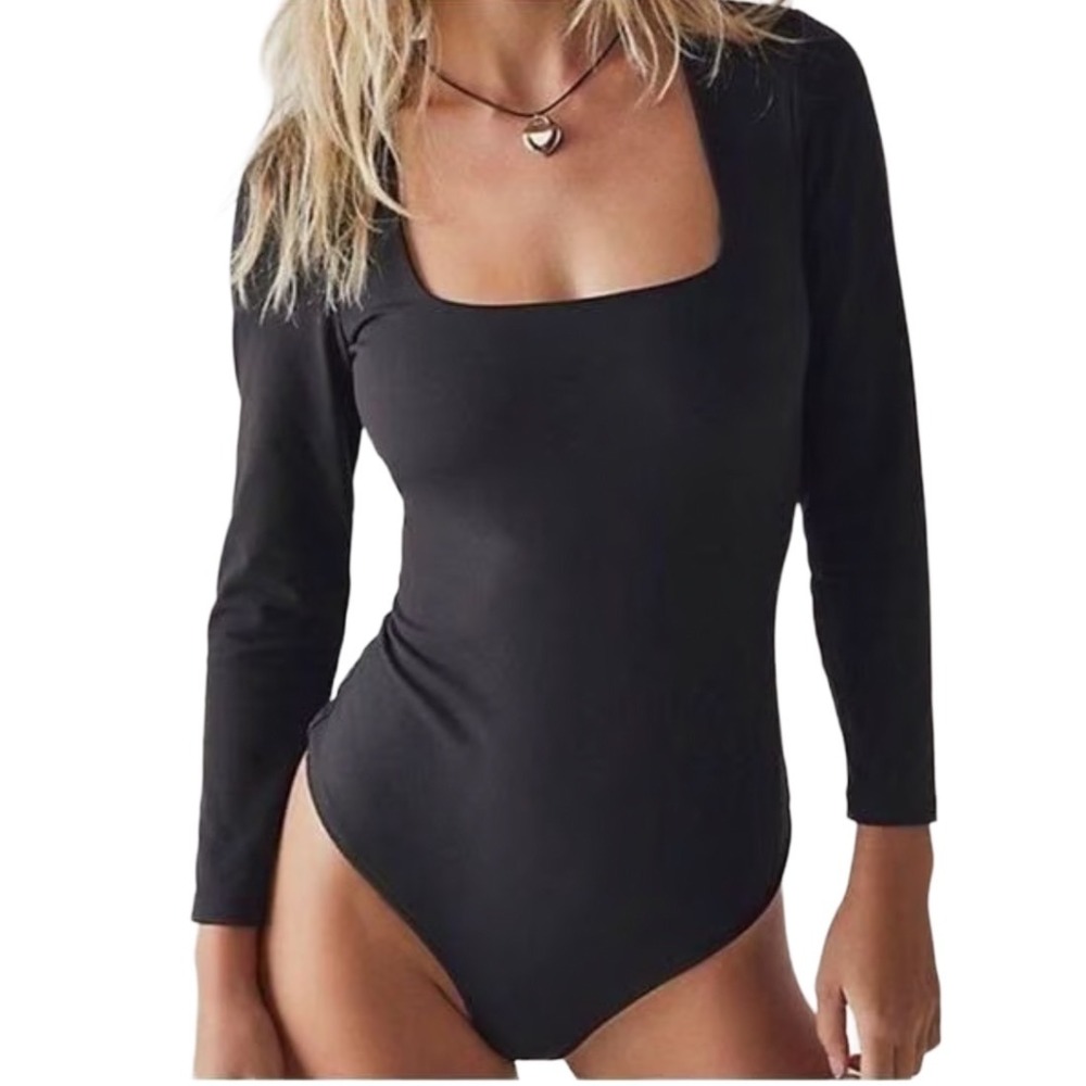 Intimately Free People Truth‎ Or Square Long Sleeve Bodysuit Black Size Medium